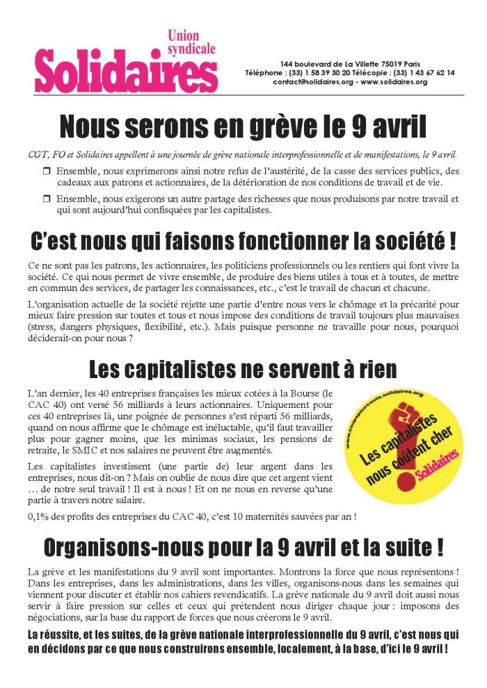 Solidaires appel 09avril